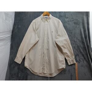 Ralph Lauren Yarmouth Shirt Mens 16.5 34 Beige Striped Long Sleeve Button Down